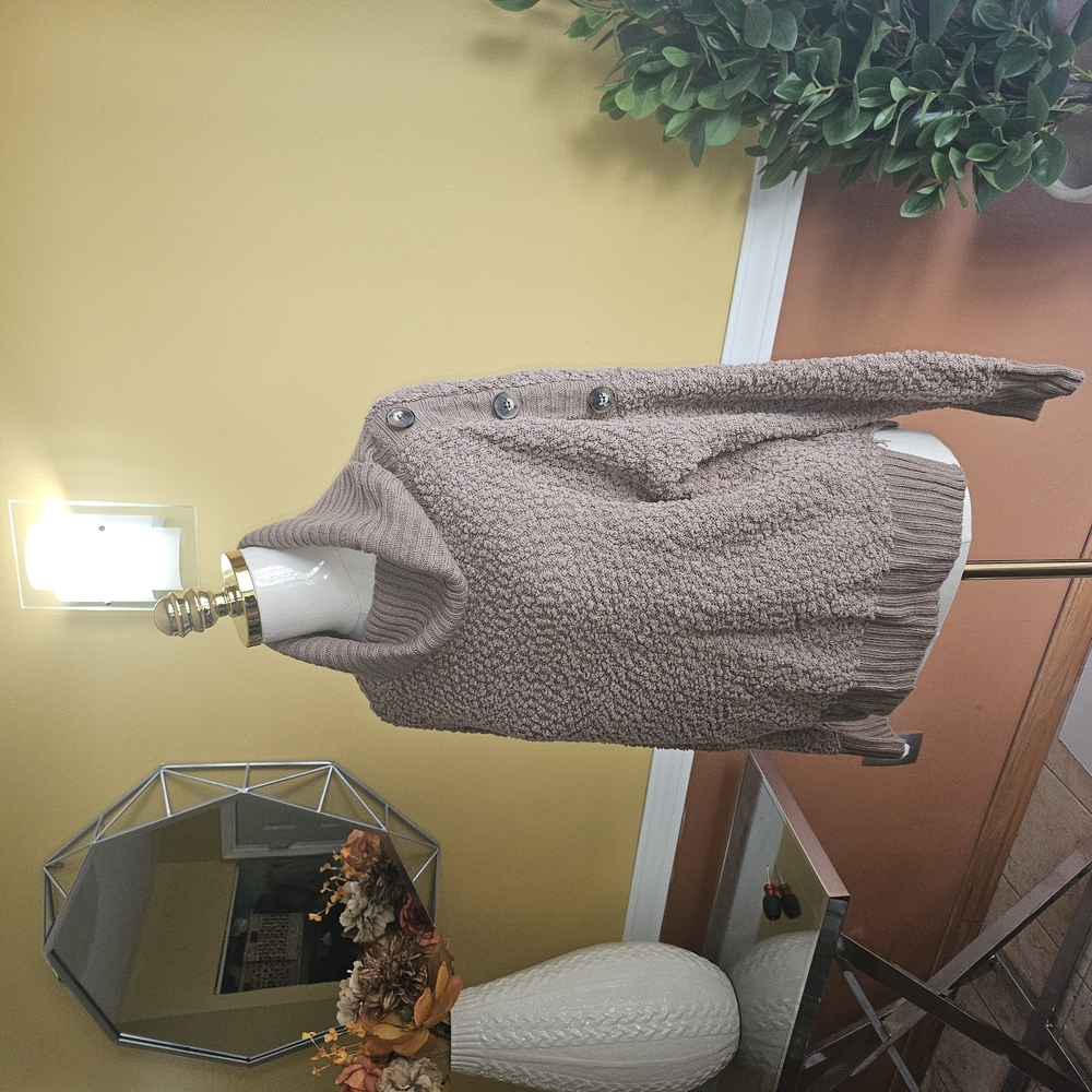Brown Textured Knit Cowl Neck Sweater